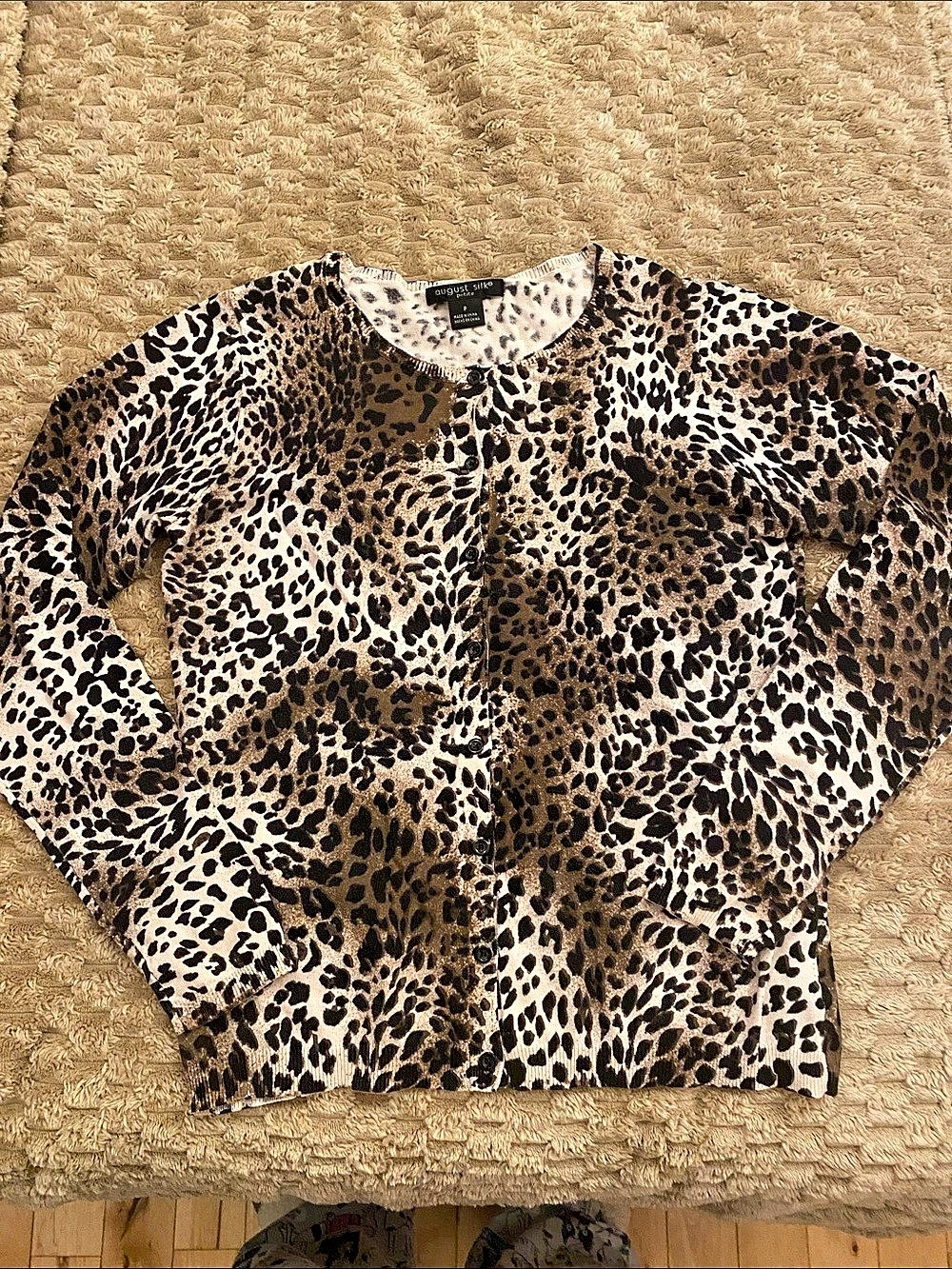 August Silk Animal Print Cardigan in Brown & Black Size P